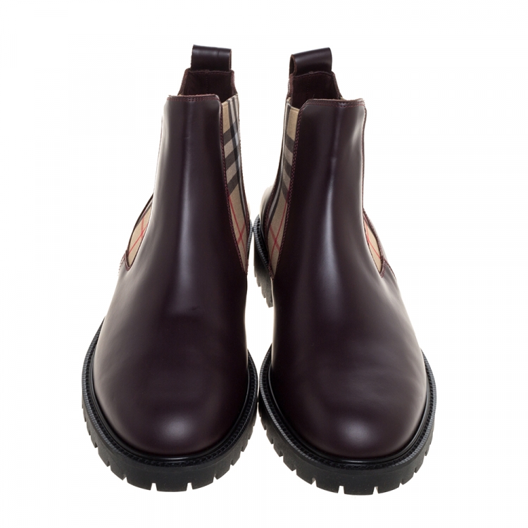 Pre Owned Burberry Brown Leather Vintage Check Chelsea Boots Size 45.5