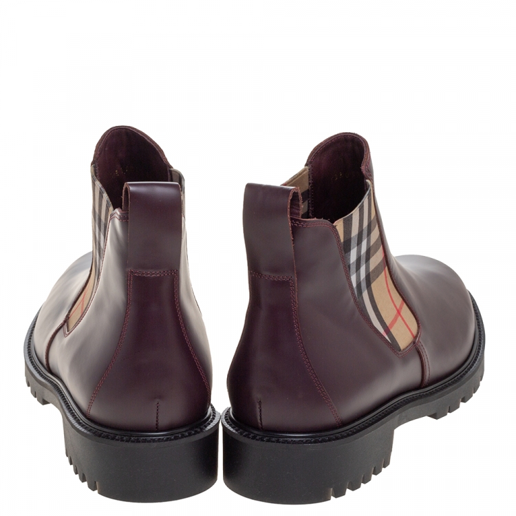 Pre Owned Burberry Brown Leather Vintage Check Chelsea Boots Size 45.5