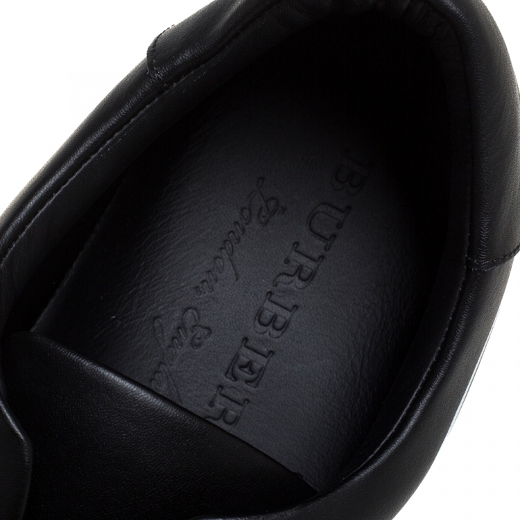 Pre Owned Burberry Black Leather Albert Bprin Printed Low Top Sneakers Size 40.5