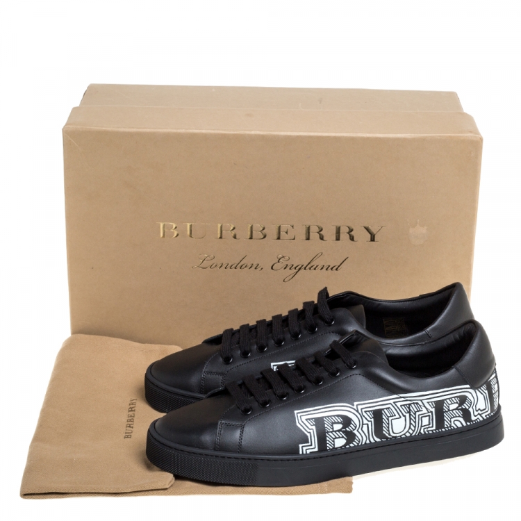 Pre Owned Burberry Black Leather Albert Bprin Printed Low Top Sneakers Size 40.5