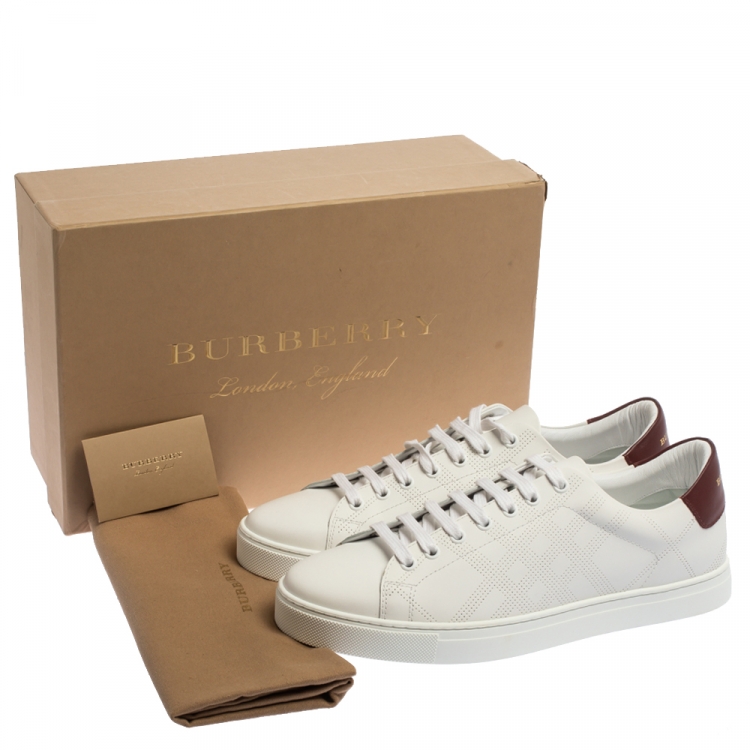 Pre Owned Burberry White Perforated Leather Albert Low Top Sneakers Size 43