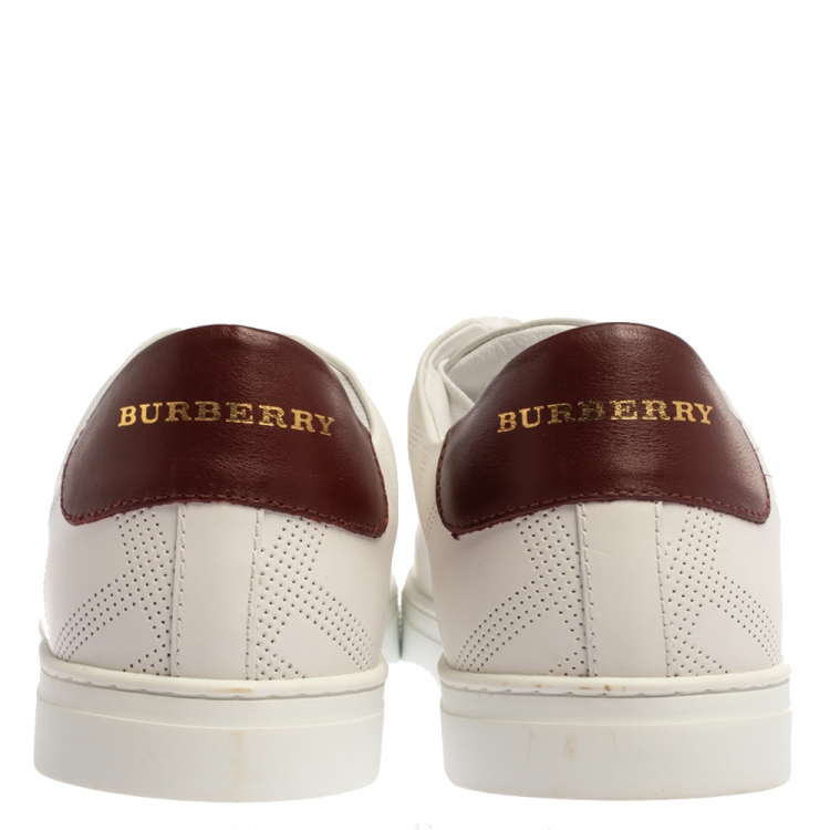 Pre Owned Burberry White Perforated Leather Albert Low Top Sneakers Size 46