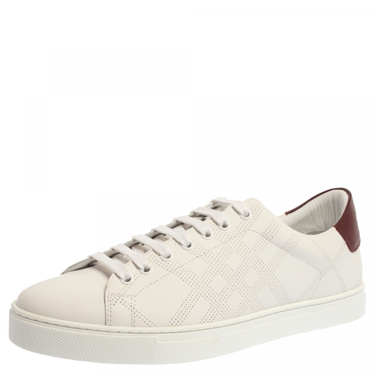 Pre Owned Burberry White Perforated Leather Albert Low Top Sneakers Size 46