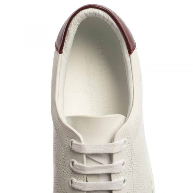 Pre Owned Burberry White Perforated Leather Albert Low Top Sneakers Size 46