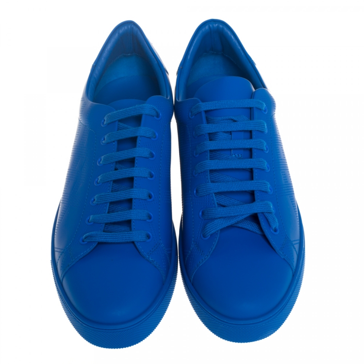 Pre Owned Burberry Blue Perforated Check Leather Westford Low Top Sneakers Size 46