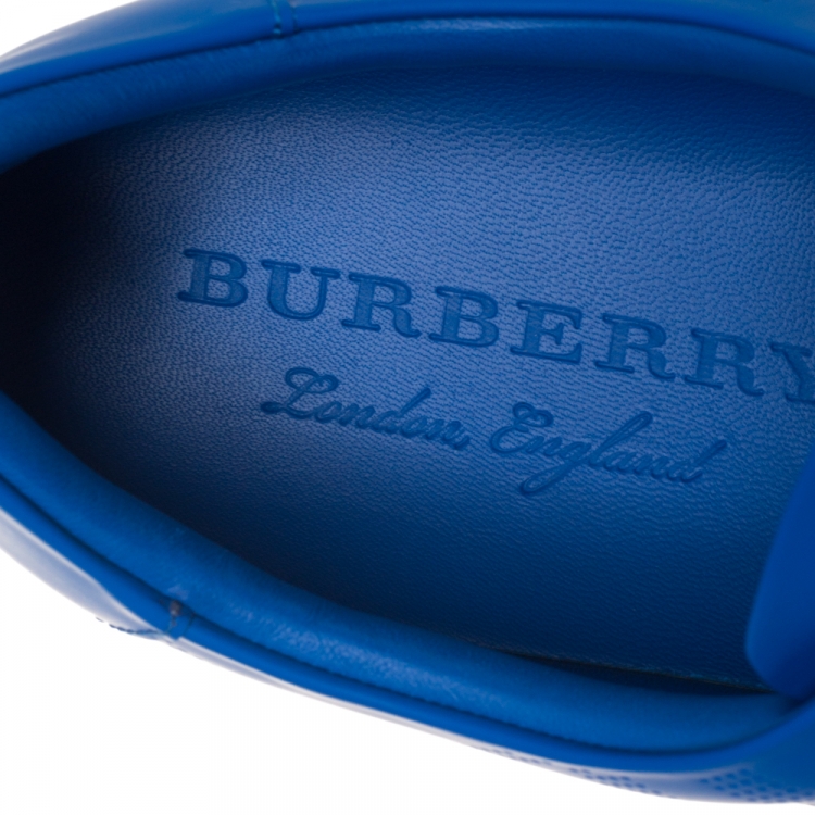 Pre Owned Burberry Blue Perforated Check Leather Westford Low Top Sneakers Size 46
