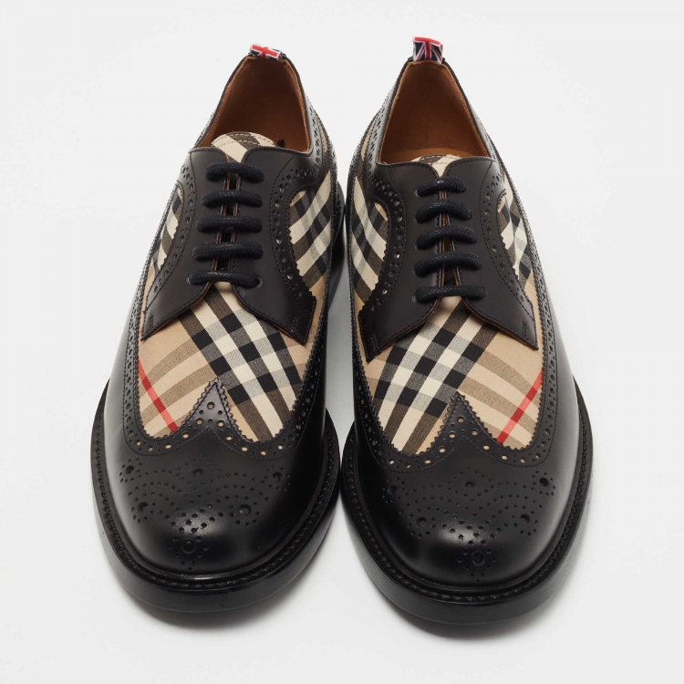 Pre Owned Burberry Black Leather and Vintage Check Brogue Derby Size 43.5