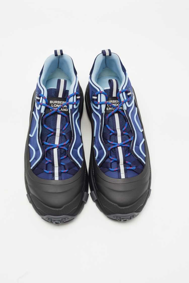 Pre Owned Burberry Navy Blue/Black Nylon and Rubber Arthur Low Top Sneakers Size 46