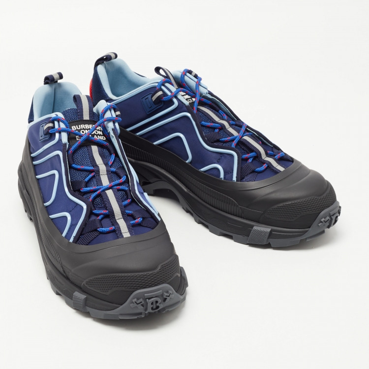 Pre Owned Burberry Navy Blue/Black Nylon and Rubber Arthur Low Top Sneakers Size 46