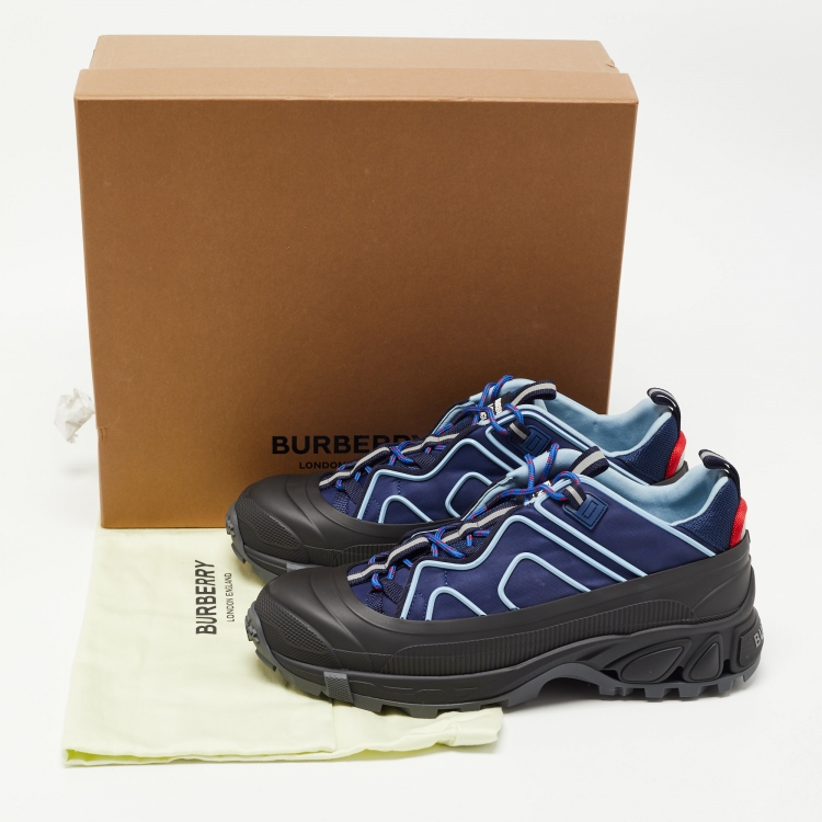 Pre Owned Burberry Navy Blue/Black Nylon and Rubber Arthur Low Top Sneakers Size 46