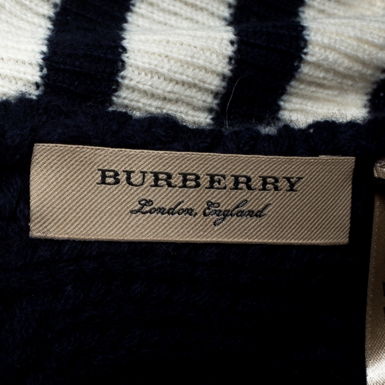 Pre Owned Burberry Navy Blue Chunky Cable Knit Wool and Cashmere Beanie