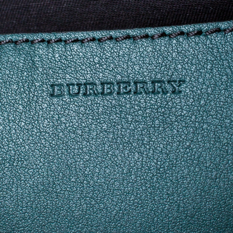 Pre Owned Burberry Dark Green Leather Pouch