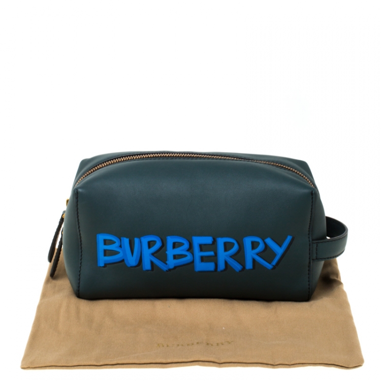 Pre Owned Burberry Dark Green Leather Pouch