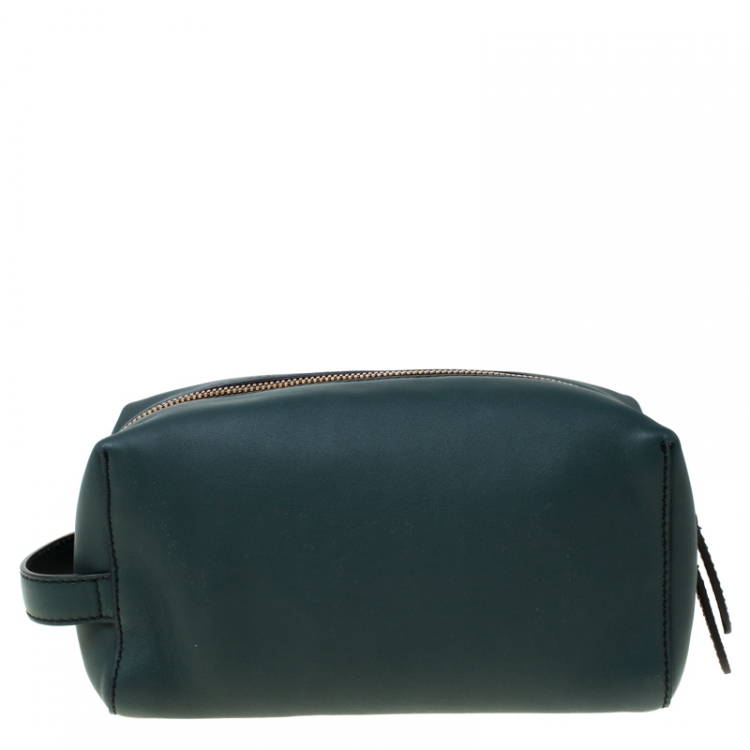 Pre Owned Burberry Dark Green Leather Pouch