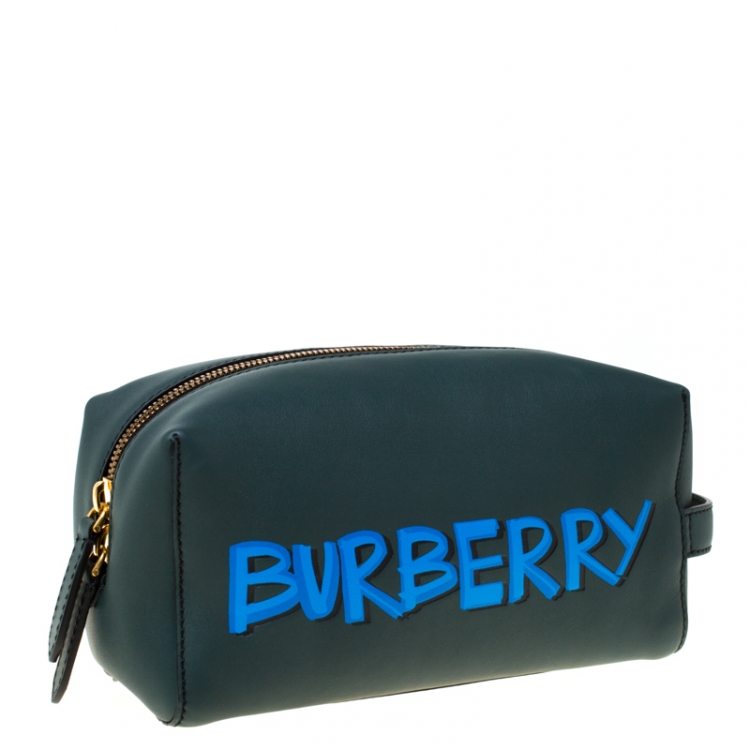 Pre Owned Burberry Dark Green Leather Pouch