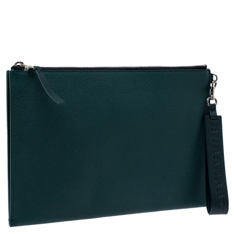 Pre Owned Burberry Green Leather Document Holder