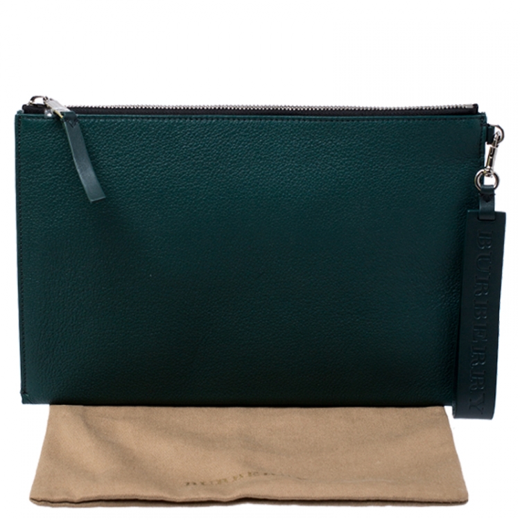 Pre Owned Burberry Green Leather Document Holder