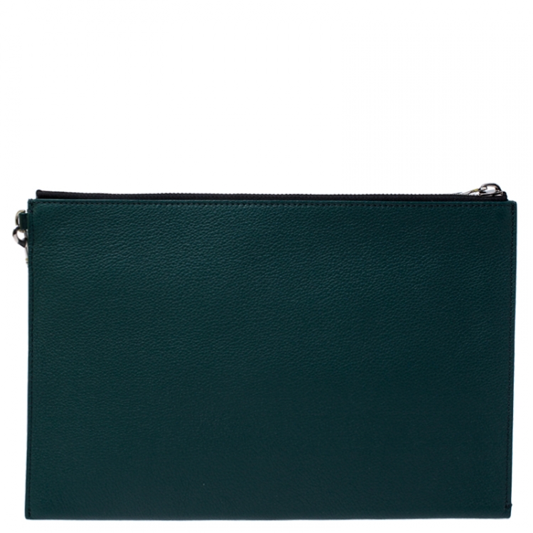 Pre Owned Burberry Green Leather Document Holder