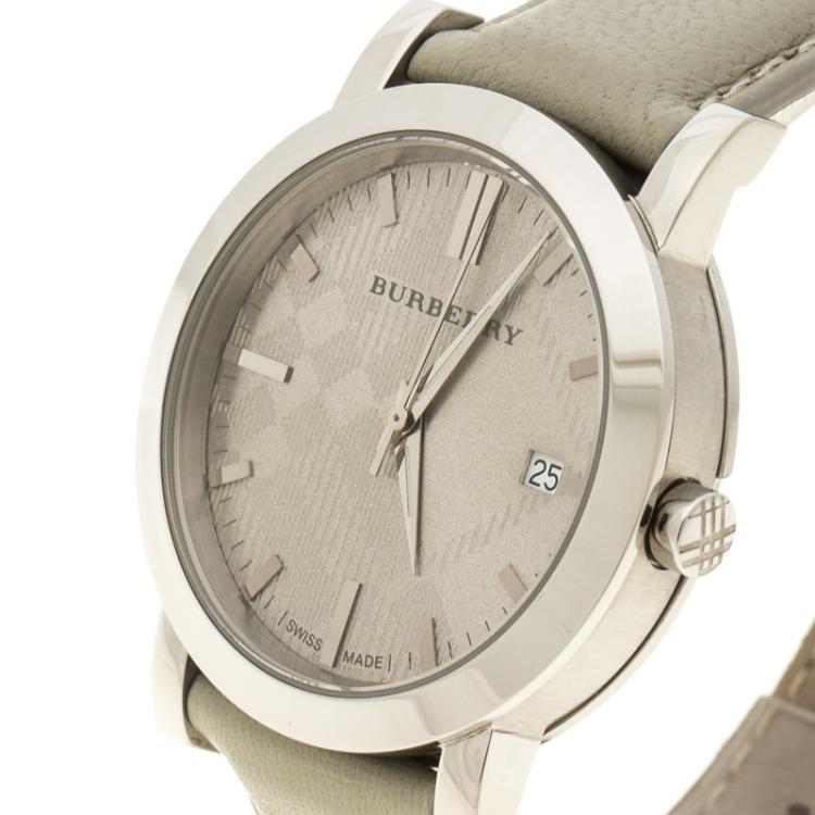 Pre Owned Burberry Grey Stainless Steel Heritage BU1754 Men's Wristwatch 38 mm