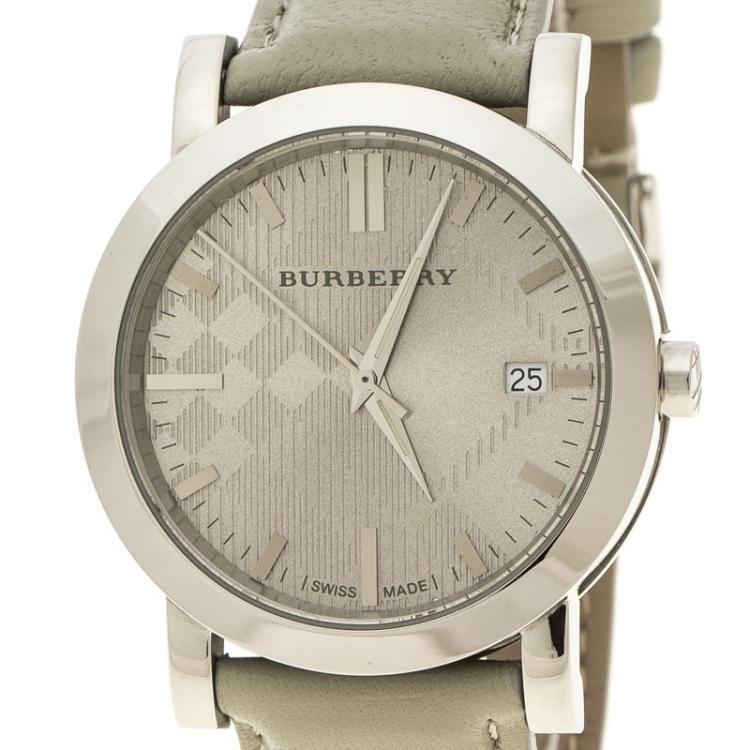 Pre Owned Burberry Grey Stainless Steel Heritage BU1754 Men's Wristwatch 38 mm