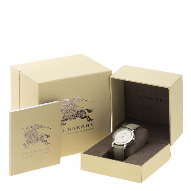 Pre Owned Burberry Grey Stainless Steel Heritage BU1754 Men's Wristwatch 38 mm