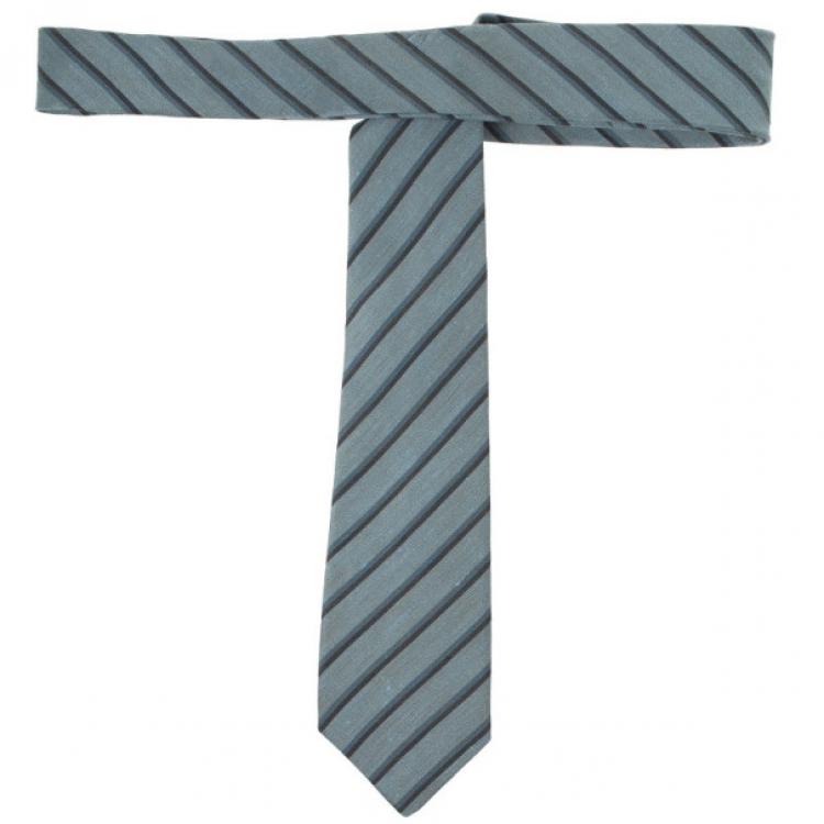 Pre Owned Burberry Grey Striped Tie