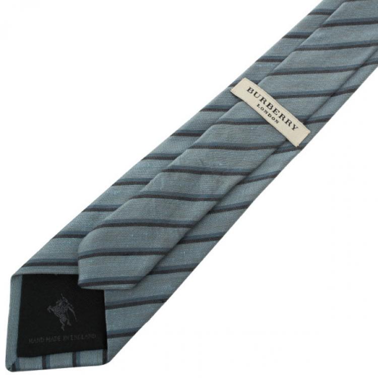 Pre Owned Burberry Grey Striped Tie