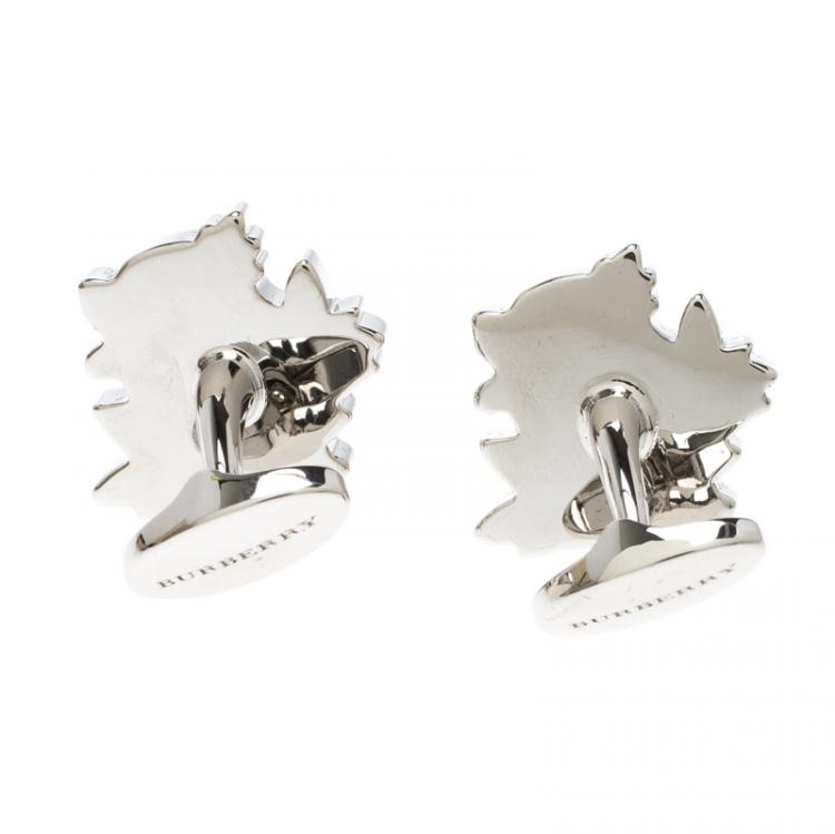 Pre Owned Burberry Wolf Enamel Silver Tone Cufflinks