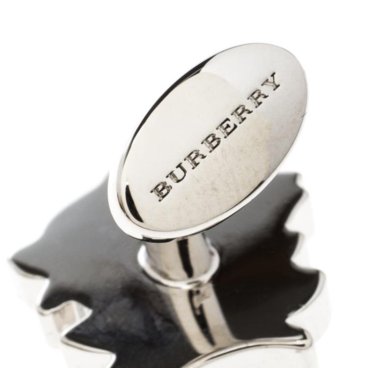 Pre Owned Burberry Wolf Enamel Silver Tone Cufflinks