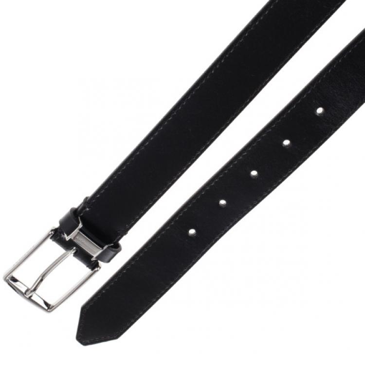 Pre Owned Burberry Black Leather Belt 90CM