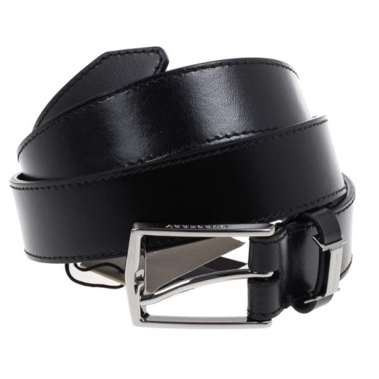 Pre Owned Burberry Black Leather Belt 90CM