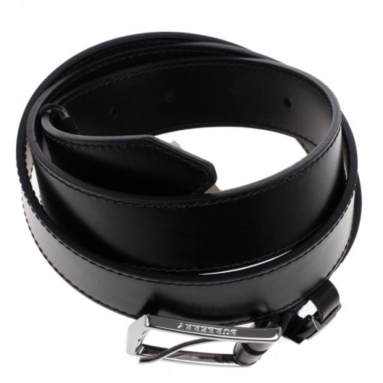 Pre Owned Burberry Black Leather Belt 90CM