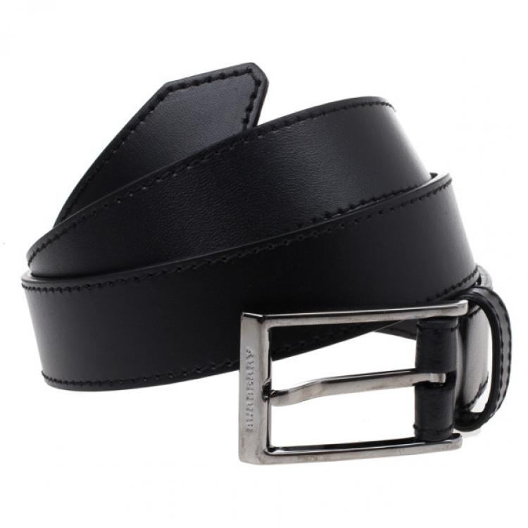 Pre Owned Burberry Black Leather Belt 90CM