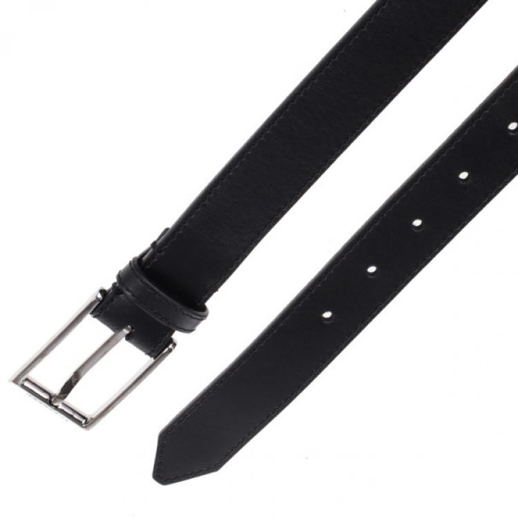 Pre Owned Burberry Black Leather Belt 90CM