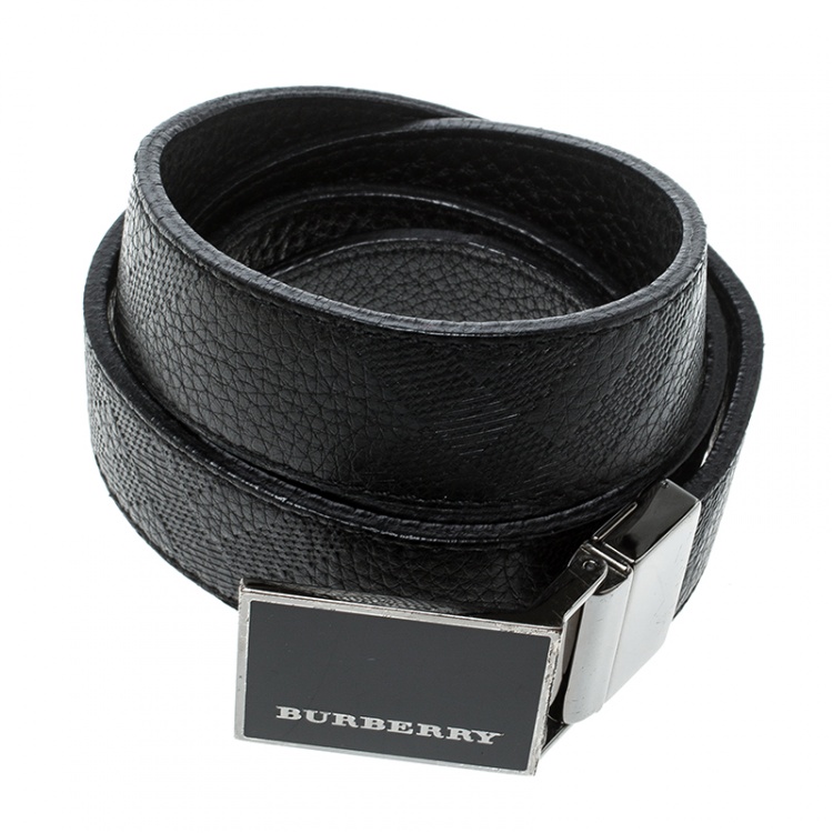 Pre Owned Burberry Black Check Embossed Leather Belt 105cm