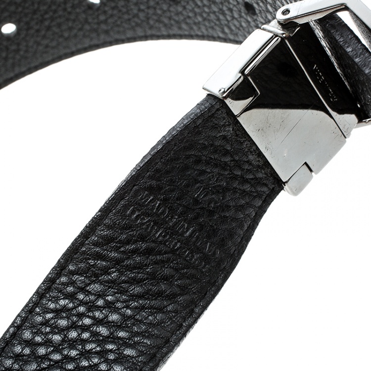 Pre Owned Burberry Black Check Embossed Leather Belt 105cm