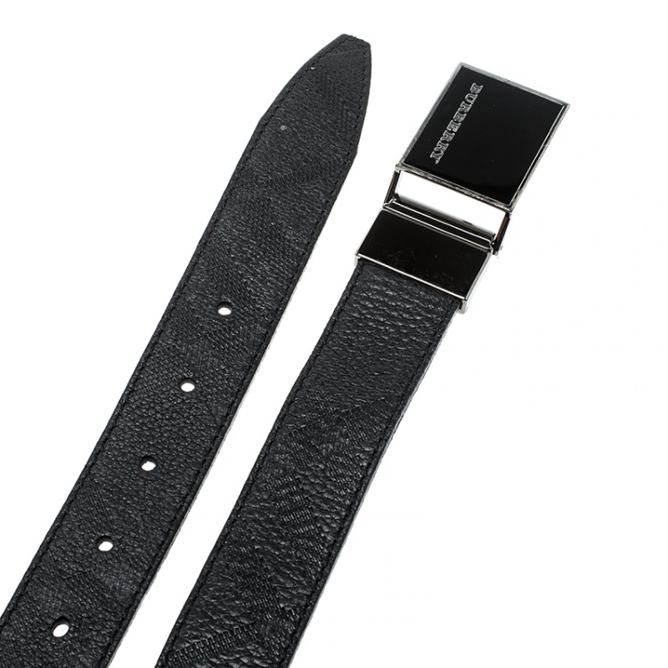 Pre Owned Burberry Black Check Embossed Leather Belt 105cm