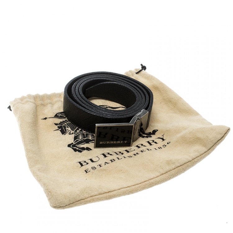 Pre Owned Burberry Black Check Embossed Leather Belt 105cm
