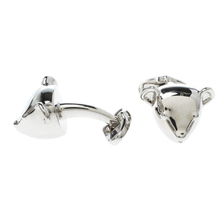 Pre Owned Burberry Teddy Bear Head Silver Tone Cufflinks