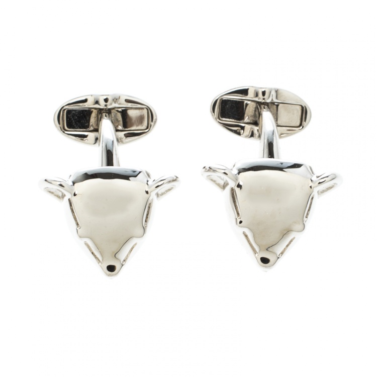 Pre Owned Burberry Teddy Bear Head Silver Tone Cufflinks