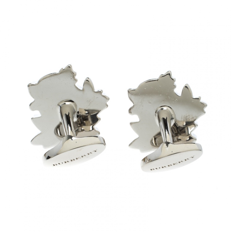 Pre Owned Burberry Wolf Enamel Silver Tone Cufflinks