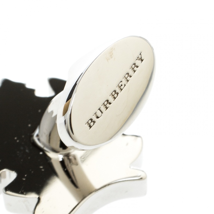 Pre Owned Burberry Wolf Enamel Silver Tone Cufflinks