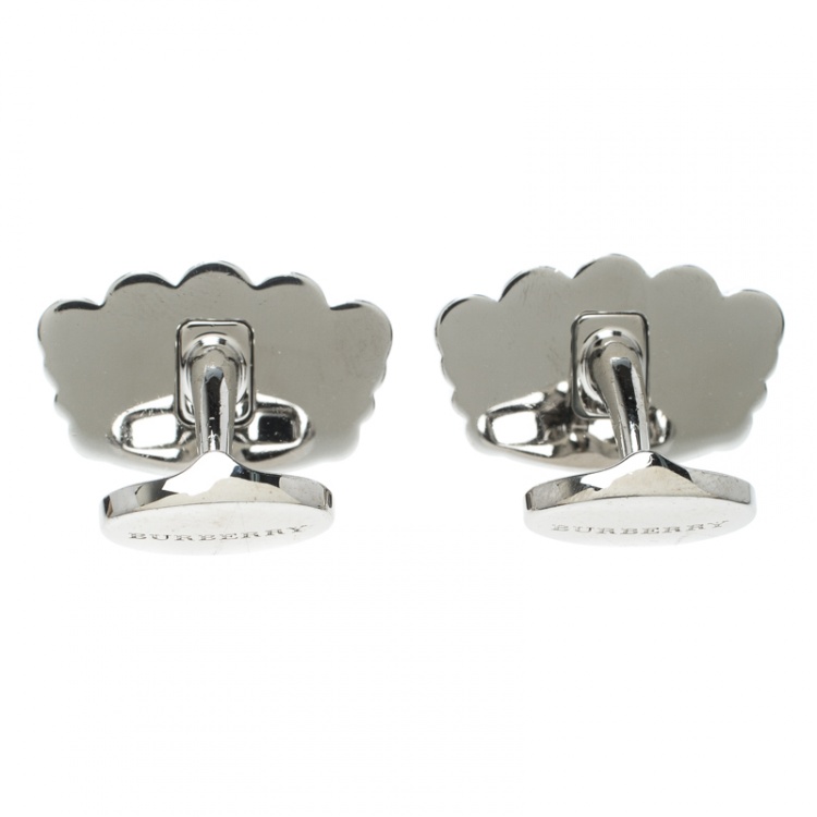 Pre Owned Burberry Novelty Crown Enamel Silver Tone Cufflinks