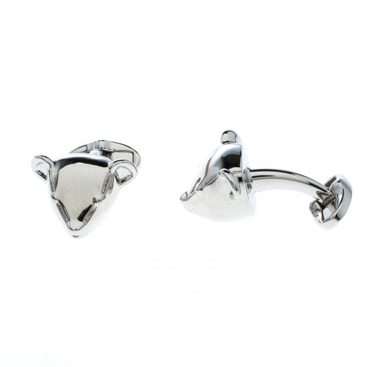 Pre Owned Burberry Teddy Bear Head Silver Tone Cufflinks