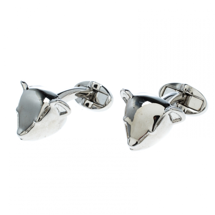 Pre Owned Burberry Teddy Bear Head Silver Tone Cufflinks