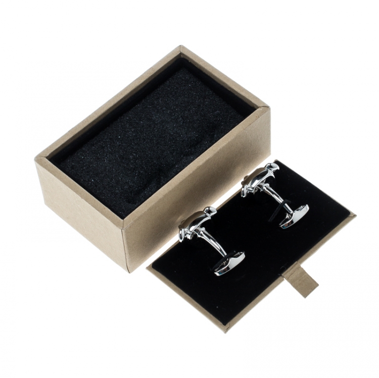 Pre Owned Burberry Teddy Bear Head Silver Tone Cufflinks