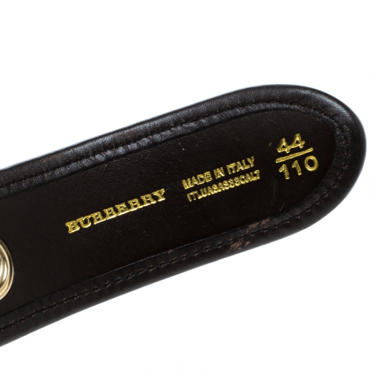 Pre Owned Burberry Dark Brown/Beige Haymarket Coated Canvas and Leather Eyelet Belt 110cm