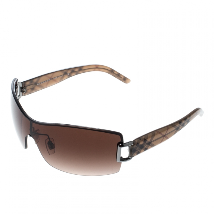 Pre Owned Burberry Brown Gradient B 3043 Shield Sunglasses