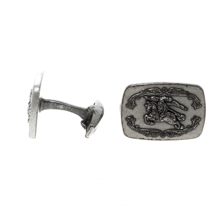 Pre Owned Burberry Knight Logo Silver Tone Cufflinks