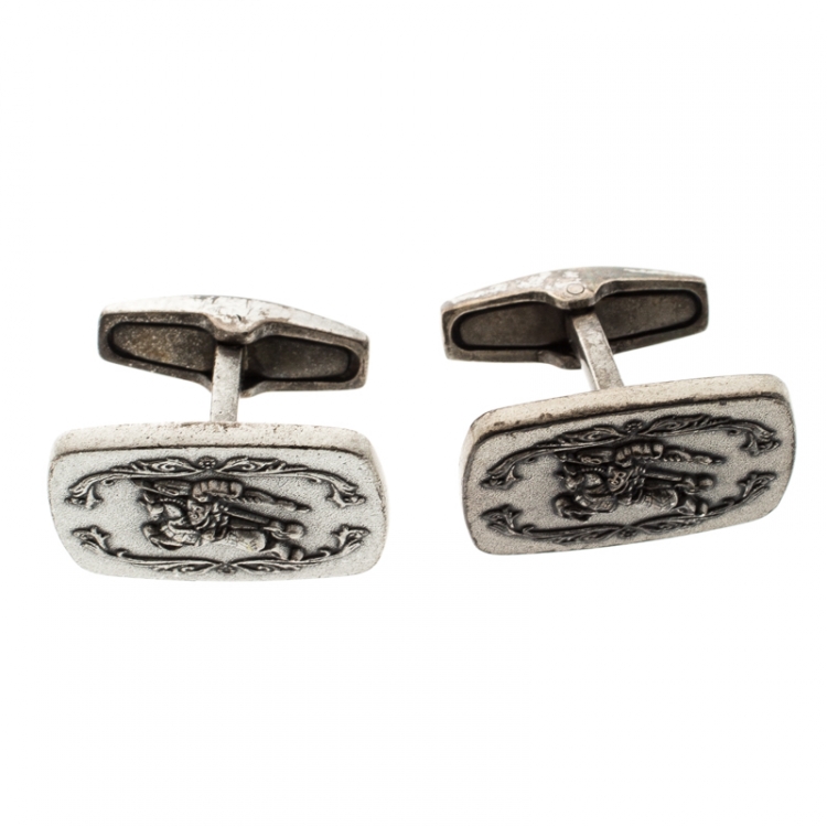 Pre Owned Burberry Knight Logo Silver Tone Cufflinks